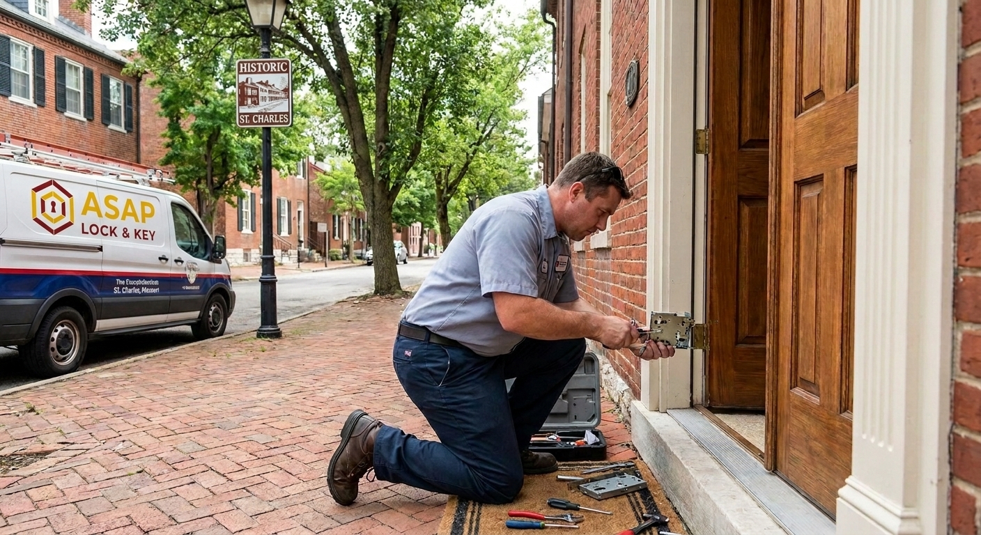 Locksmith fixing a door that won't lock in St. Charles