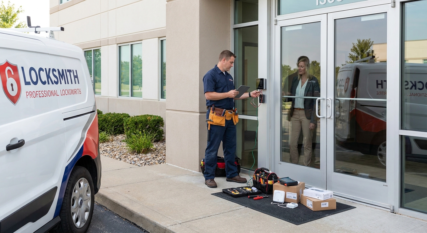 Locksmith upgrading business security system in Wentzville